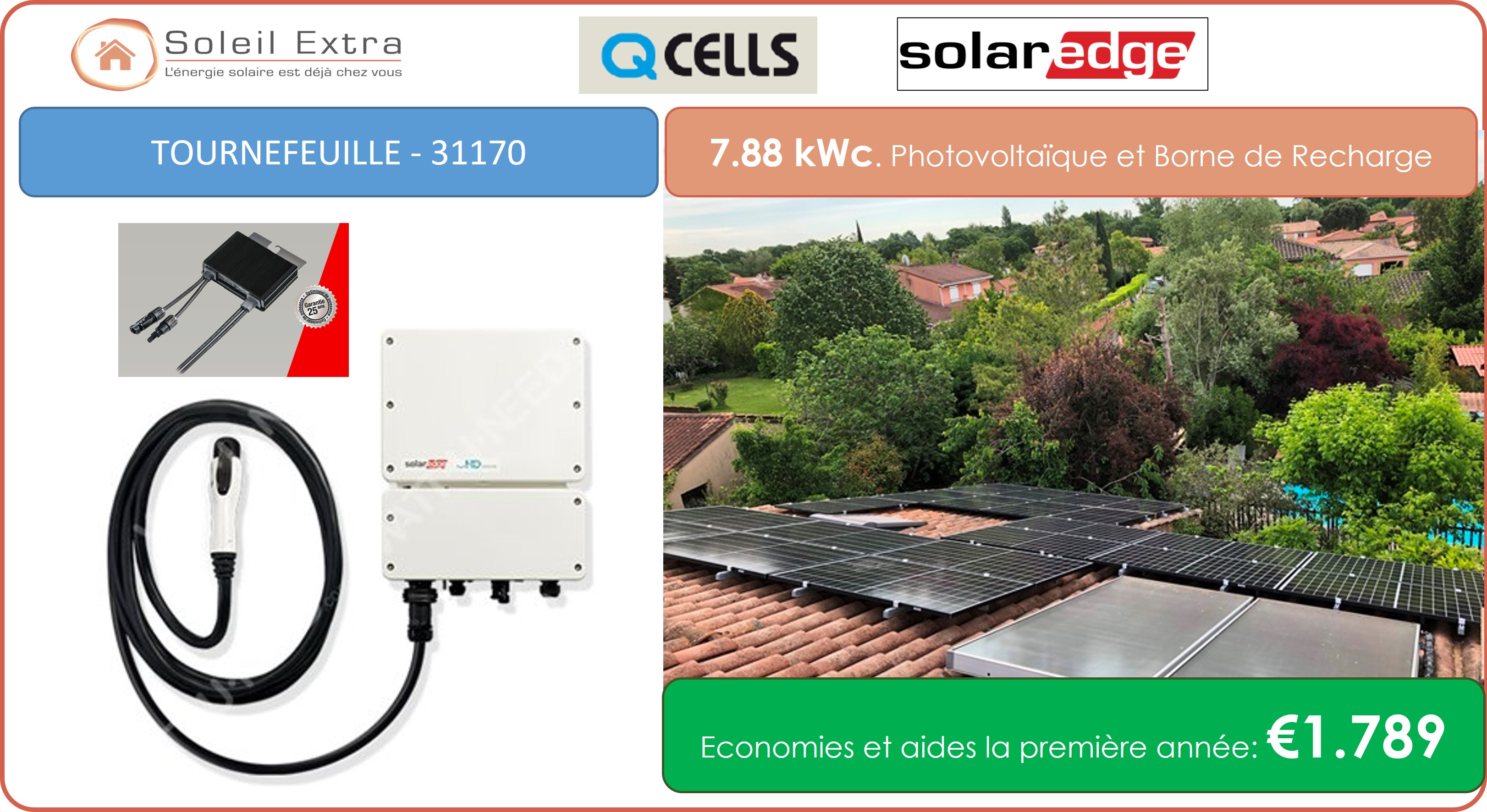 Soleil Extra 7.88kWc Photovoltaïque et Borne de Recharge Véhicule Electrique TOURNEFEUILLE